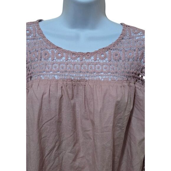 Crochet Lace Top Bell Sleeves Blush Pink fairycore cottagecore boho peasant - Picture 2 of 7